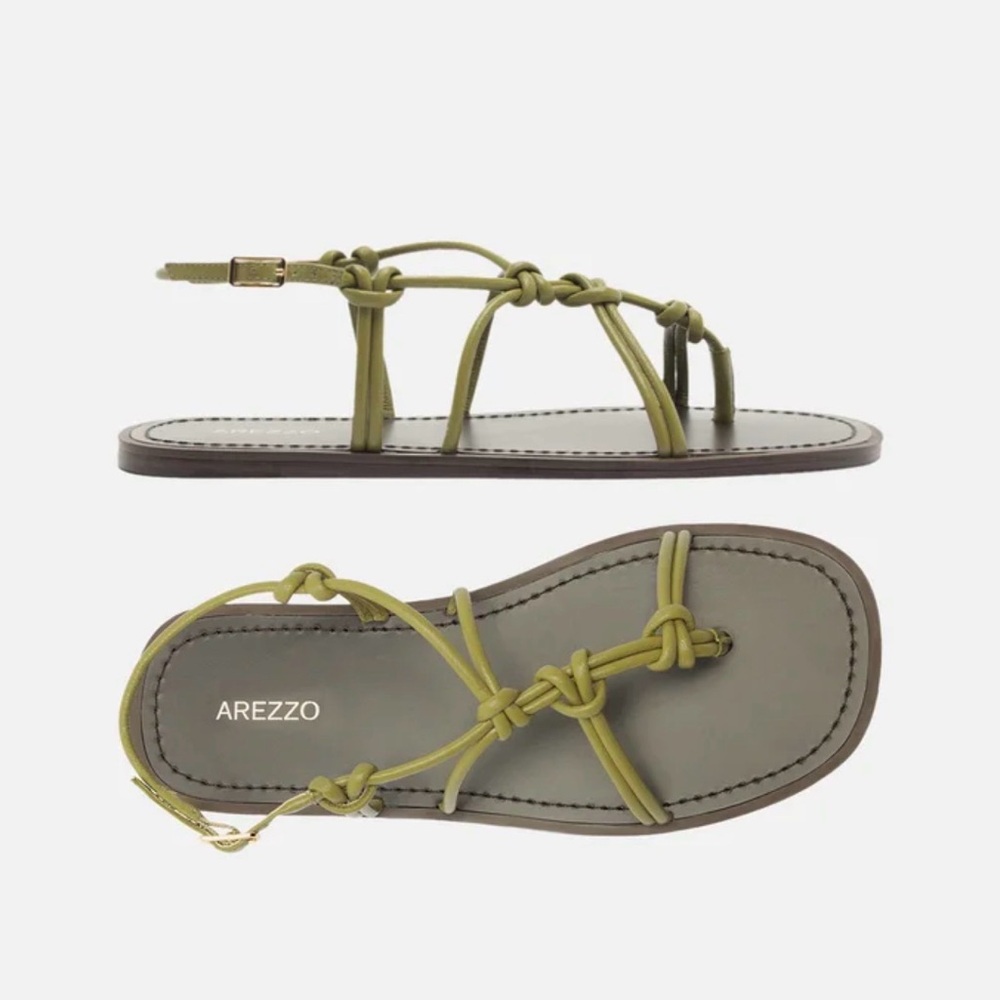 Arezzo Olive Knot-Strap Flat Sandals